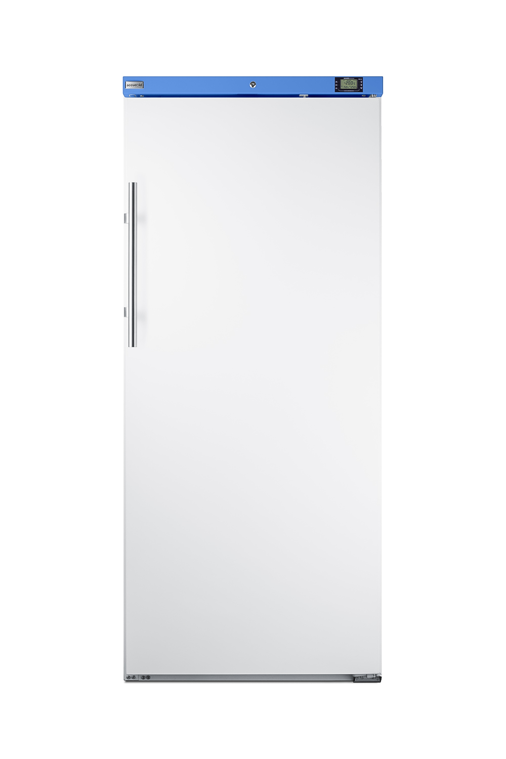 Upright manual defrost freezer with lock and external alarm/thermometer for general purpose storage applications